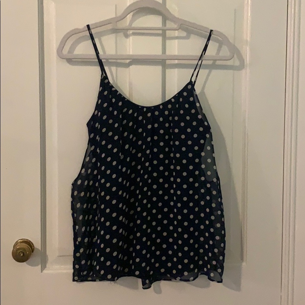 Aqua Navy Polka dot Flowy Tank